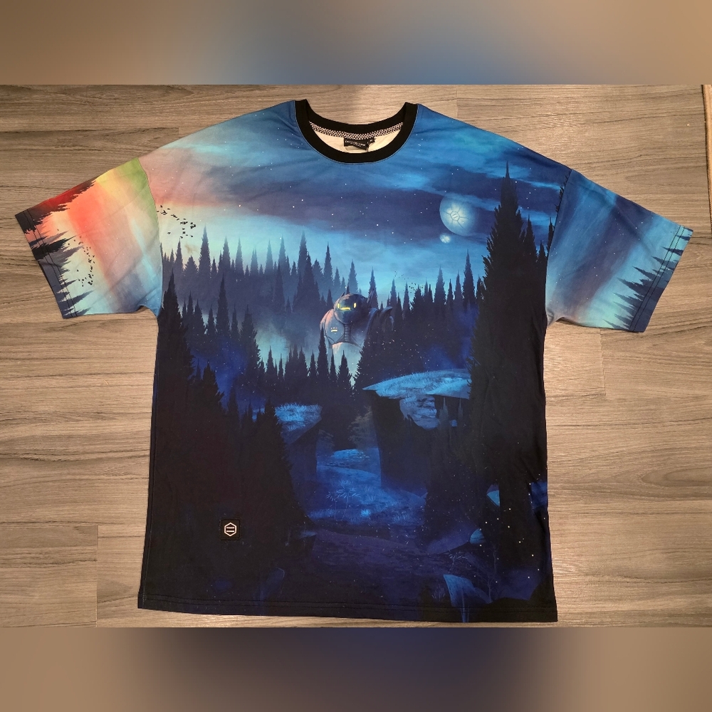 Dolly Noire Men Short Sleeve Sci-fi Notte Net Bosco Blue Forest Graphic Shirt
